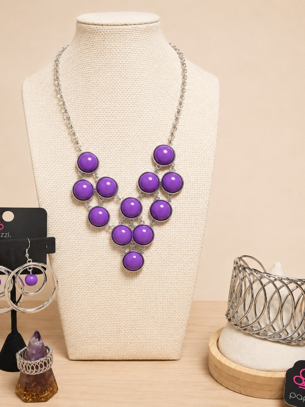 NWT Paparazzi Purple Silver Statement Jewelry Bundle 5 Pieces